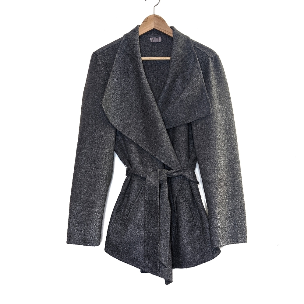 J.Jill ANGORA WOOL Gray Waist Tie Duster Coat CUTE